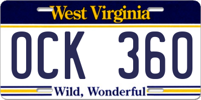WV license plate OCK360