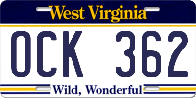 WV license plate OCK362