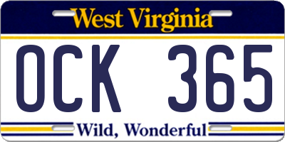WV license plate OCK365