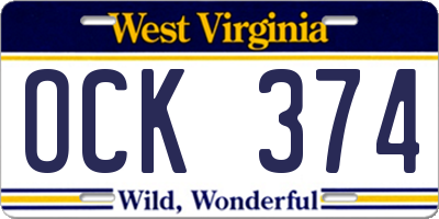 WV license plate OCK374