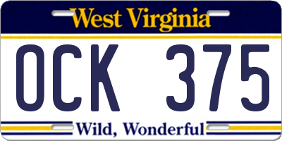 WV license plate OCK375
