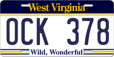 WV license plate OCK378
