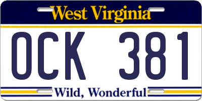 WV license plate OCK381