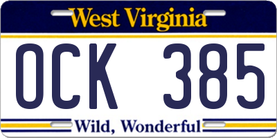 WV license plate OCK385