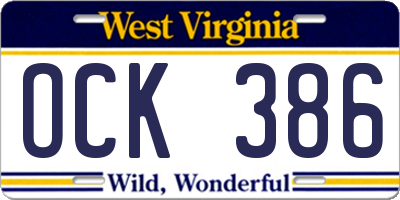 WV license plate OCK386