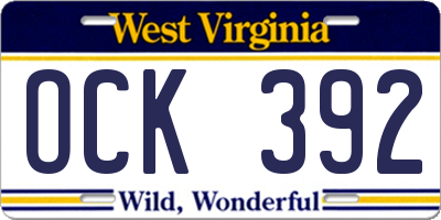 WV license plate OCK392