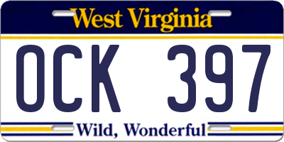 WV license plate OCK397