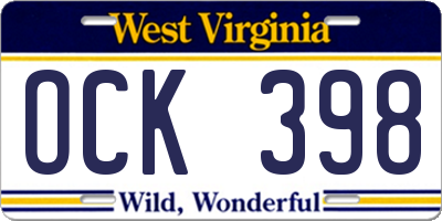 WV license plate OCK398