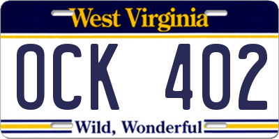 WV license plate OCK402