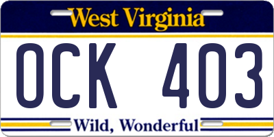 WV license plate OCK403