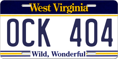 WV license plate OCK404