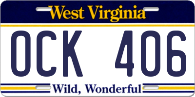 WV license plate OCK406