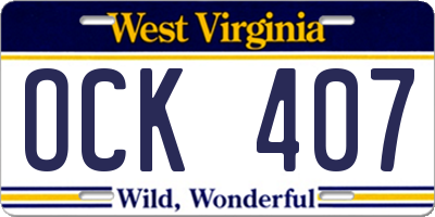 WV license plate OCK407