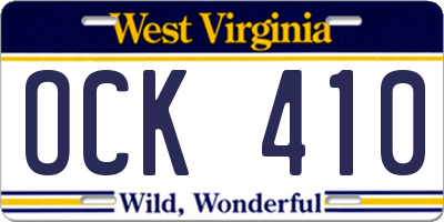 WV license plate OCK410
