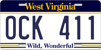 WV license plate OCK411