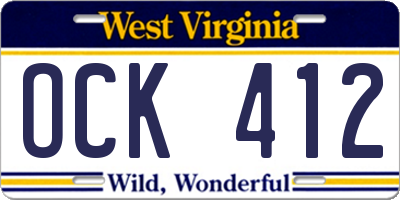 WV license plate OCK412