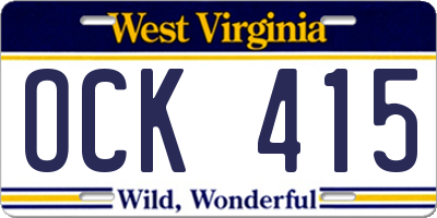 WV license plate OCK415