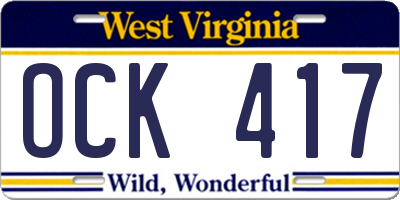 WV license plate OCK417