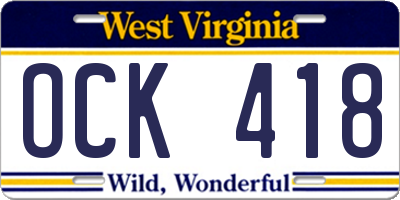 WV license plate OCK418