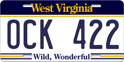 WV license plate OCK422