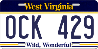 WV license plate OCK429