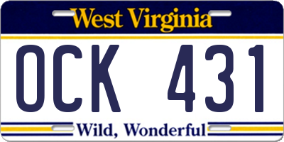WV license plate OCK431