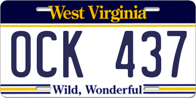 WV license plate OCK437