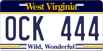 WV license plate OCK444