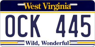 WV license plate OCK445