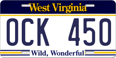 WV license plate OCK450