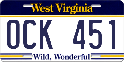 WV license plate OCK451