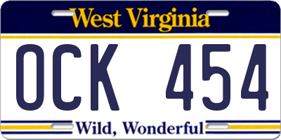 WV license plate OCK454