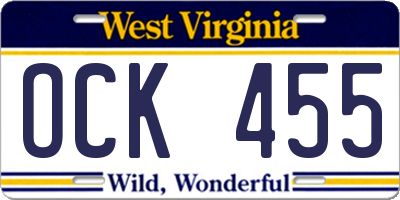WV license plate OCK455