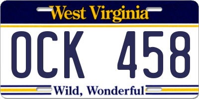WV license plate OCK458