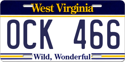 WV license plate OCK466