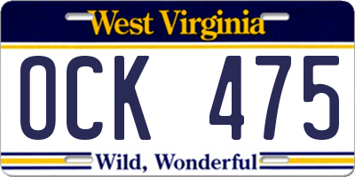 WV license plate OCK475