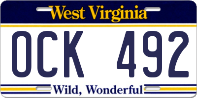 WV license plate OCK492