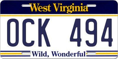WV license plate OCK494