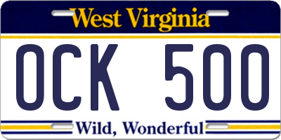 WV license plate OCK500