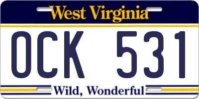 WV license plate OCK531