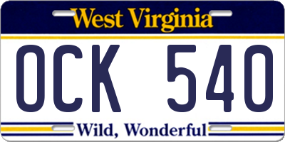 WV license plate OCK540