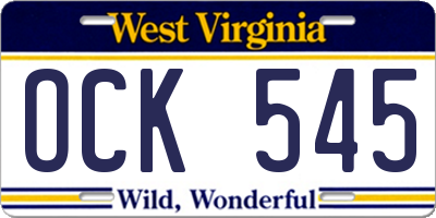 WV license plate OCK545
