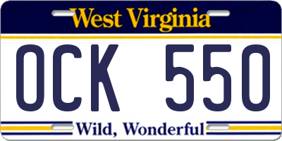 WV license plate OCK550