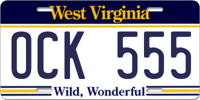 WV license plate OCK555