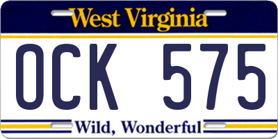 WV license plate OCK575