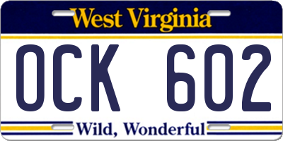 WV license plate OCK602