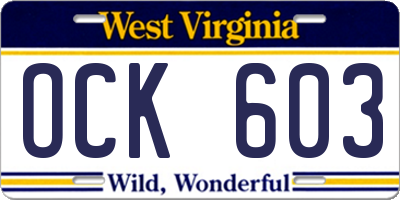 WV license plate OCK603