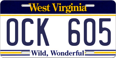 WV license plate OCK605