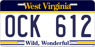 WV license plate OCK612