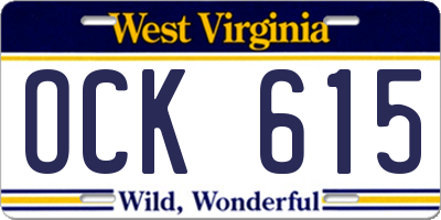 WV license plate OCK615
